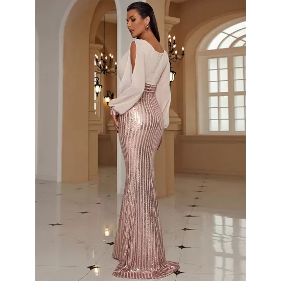 Evening Long Sleeves Wrap Solid V-Neck Dress Evening Long Sleeves Wrap Solid V-Neck Dress
