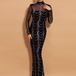 Evening Wrap Striped Embroidered Dress