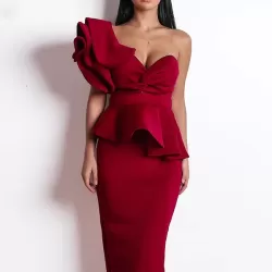 Evening Irregularity Backless Solid Dress