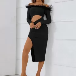 Evening Wrap Solid Color Patchwork One-Shoulder Dress