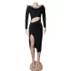 Evening Wrap Solid Color Patchwork One-Shoulder Dress Evening Wrap Solid Color Patchwork One-Shoulder Dress