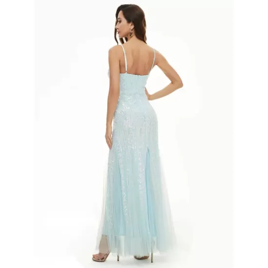 Evening Sleeveless Embroidered Solid Color V-Neck Maxi Dress Evening Sleeveless Embroidered Solid Color V-Neck Maxi Dress