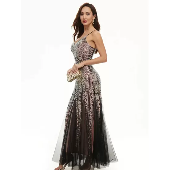 Evening Sleeveless Embroidered Solid Color V-Neck Maxi Dress Evening Sleeveless Embroidered Solid Color V-Neck Maxi Dress