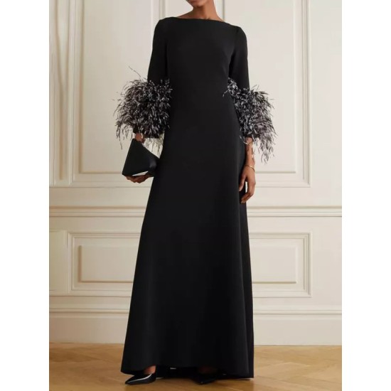 Elegant Simple Black And White Feather Long Sleeve Party Dress Elegant Simple Black And White Feather Long Sleeve Party Dress