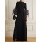 Elegant Simple Black And White Feather Long Sleeve Party Dress