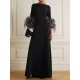 Elegant Simple Black And White Feather Long Sleeve Party Dress Elegant Simple Black And White Feather Long Sleeve Party Dress