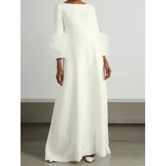 Elegant Simple Black And White Feather Long Sleeve Party Dress Elegant Simple Black And White Feather Long Sleeve Party Dress
