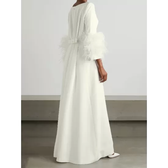 Elegant Simple Black And White Feather Long Sleeve Party Dress Elegant Simple Black And White Feather Long Sleeve Party Dress