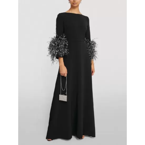 Elegant Simple Black And White Feather Long Sleeve Party Dress Elegant Simple Black And White Feather Long Sleeve Party Dress