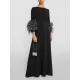 Elegant Simple Black And White Feather Long Sleeve Party Dress Elegant Simple Black And White Feather Long Sleeve Party Dress