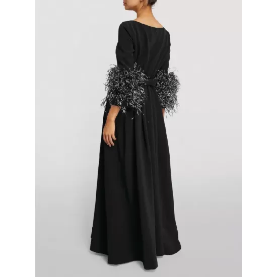 Elegant Simple Black And White Feather Long Sleeve Party Dress Elegant Simple Black And White Feather Long Sleeve Party Dress