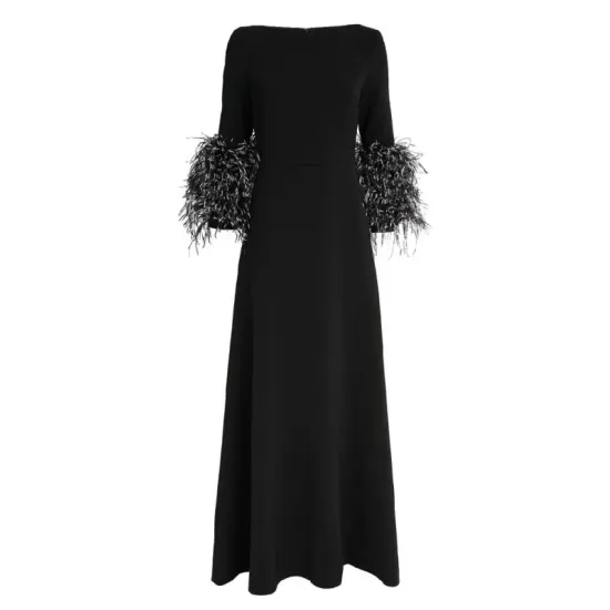 Elegant Simple Black And White Feather Long Sleeve Party Dress Elegant Simple Black And White Feather Long Sleeve Party Dress