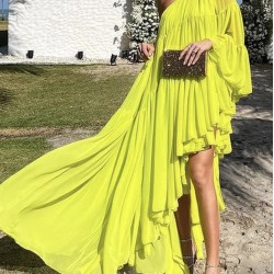 Irregularity Loose Pleated Solid Color One-Shoulder Maxi Dresses