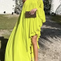 Irregularity Loose Pleated Solid Color One-Shoulder Maxi Dresses