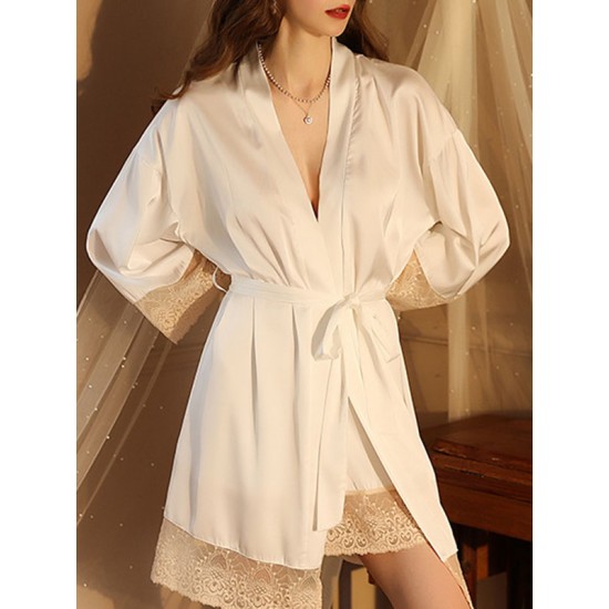 Breathable Flexible Smooth Split-Joint Long Sleeves Loose Deep V-Neck Robes Breathable Flexible Smooth Split-Joint Long Sleeves Loose Deep V-Neck Robes