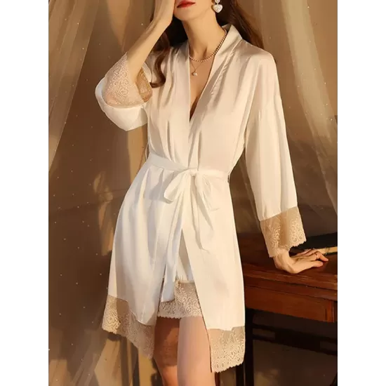Breathable Flexible Smooth Split-Joint Long Sleeves Loose Deep V-Neck Robes Breathable Flexible Smooth Split-Joint Long Sleeves Loose Deep V-Neck Robes