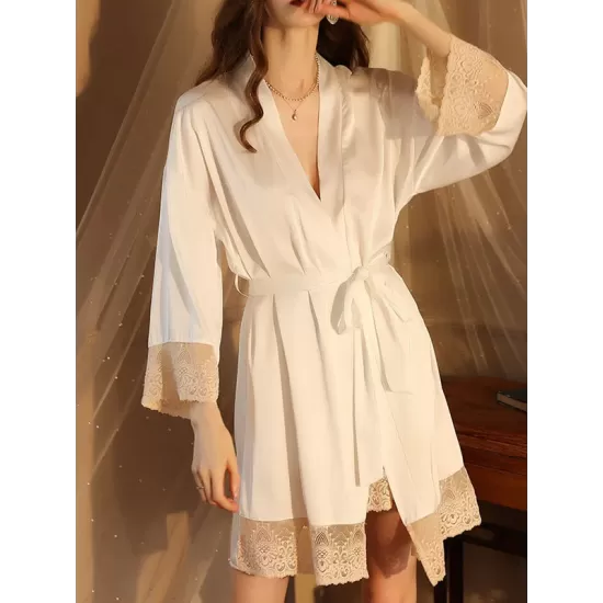 Breathable Flexible Smooth Split-Joint Long Sleeves Loose Deep V-Neck Robes Breathable Flexible Smooth Split-Joint Long Sleeves Loose Deep V-Neck Robes