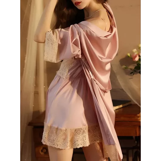 Breathable Flexible Smooth Split-Joint Long Sleeves Loose Deep V-Neck Robes Breathable Flexible Smooth Split-Joint Long Sleeves Loose Deep V-Neck Robes