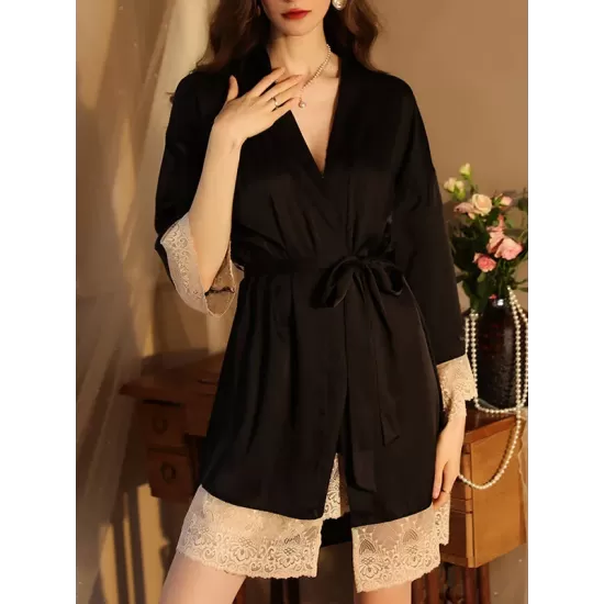 Breathable Flexible Smooth Split-Joint Long Sleeves Loose Deep V-Neck Robes Breathable Flexible Smooth Split-Joint Long Sleeves Loose Deep V-Neck Robes