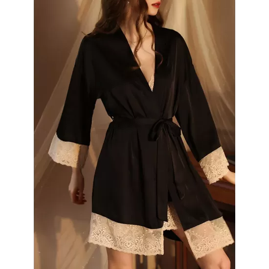 Breathable Flexible Smooth Split-Joint Long Sleeves Loose Deep V-Neck Robes Breathable Flexible Smooth Split-Joint Long Sleeves Loose Deep V-Neck Robes