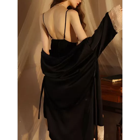 Breathable Flexible Smooth Split-Joint Long Sleeves Loose Deep V-Neck Robes Breathable Flexible Smooth Split-Joint Long Sleeves Loose Deep V-Neck Robes