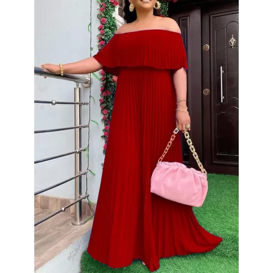Wrap Pleated Solid Color Off-The-Shoulder Evening Dresses Wrap Pleated Solid Color Off-The-Shoulder Evening Dresses