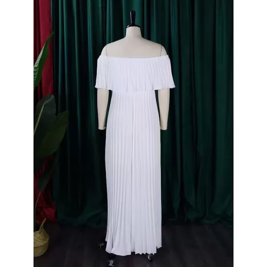 Wrap Pleated Solid Color Off-The-Shoulder Evening Dresses Wrap Pleated Solid Color Off-The-Shoulder Evening Dresses