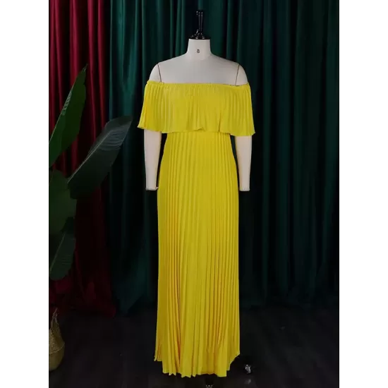 Wrap Pleated Solid Color Off-The-Shoulder Evening Dresses Wrap Pleated Solid Color Off-The-Shoulder Evening Dresses