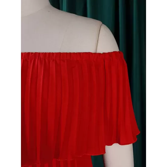 Wrap Pleated Solid Color Off-The-Shoulder Evening Dresses Wrap Pleated Solid Color Off-The-Shoulder Evening Dresses