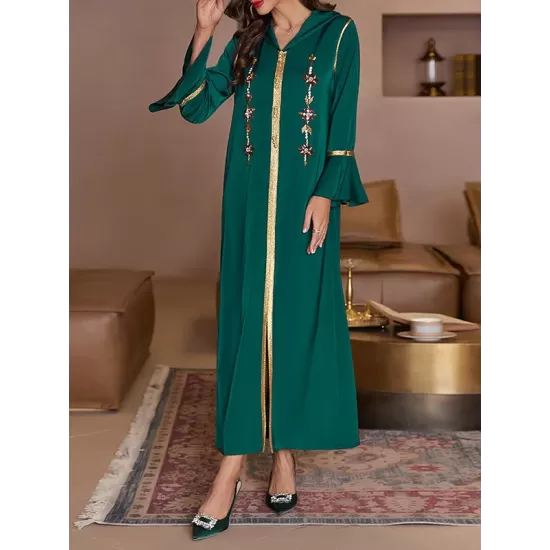 Rhine Stones Split-Front A-Line Flared Sleeves V-Neck Maxi Dresses Rhine Stones Split-Front A-Line Flared Sleeves V-Neck Maxi Dresses