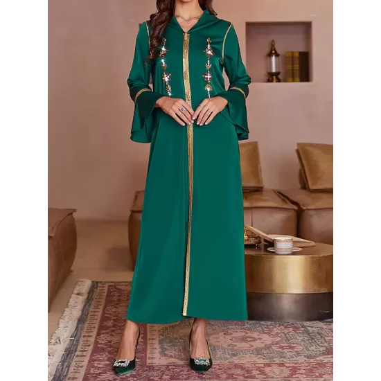 Rhine Stones Split-Front A-Line Flared Sleeves V-Neck Maxi Dresses Rhine Stones Split-Front A-Line Flared Sleeves V-Neck Maxi Dresses