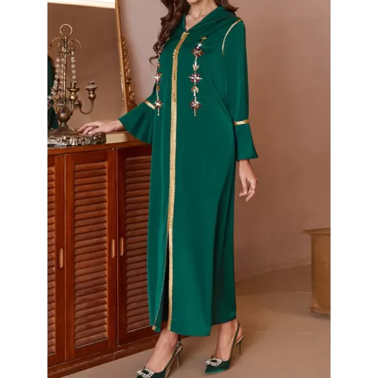 Rhine Stones Split-Front A-Line Flared Sleeves V-Neck Maxi Dresses Rhine Stones Split-Front A-Line Flared Sleeves V-Neck Maxi Dresses