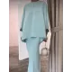 Batwing Sleeves Pearl Solid Color Round-Neck Shirts&Skirts Suits Batwing Sleeves Pearl Solid Color Round-Neck Shirts&Skirts Suits