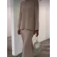 Batwing Sleeves Pearl Solid Color Round-Neck Shirts&Skirts Suits Batwing Sleeves Pearl Solid Color Round-Neck Shirts&Skirts Suits
