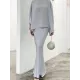 Batwing Sleeves Pearl Solid Color Round-Neck Shirts&Skirts Suits Batwing Sleeves Pearl Solid Color Round-Neck Shirts&Skirts Suits