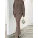 Batwing Sleeves Pearl Solid Color Round-Neck Shirts&Skirts Suits Batwing Sleeves Pearl Solid Color Round-Neck Shirts&Skirts Suits