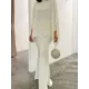 Batwing Sleeves Pearl Solid Color Round-Neck Shirts&Skirts Suits Batwing Sleeves Pearl Solid Color Round-Neck Shirts&Skirts Suits