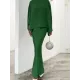 Batwing Sleeves Pearl Solid Color Round-Neck Shirts&Skirts Suits Batwing Sleeves Pearl Solid Color Round-Neck Shirts&Skirts Suits