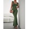 Solid Color High Waisted Mermaid Square-Neck Maxi Dresses
