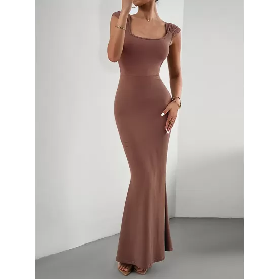 Solid Color High Waisted Mermaid Square-Neck Maxi Dresses Solid Color High Waisted Mermaid Square-Neck Maxi Dresses