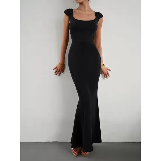 Solid Color High Waisted Mermaid Square-Neck Maxi Dresses Solid Color High Waisted Mermaid Square-Neck Maxi Dresses
