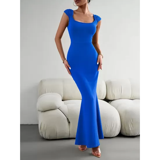Solid Color High Waisted Mermaid Square-Neck Maxi Dresses Solid Color High Waisted Mermaid Square-Neck Maxi Dresses