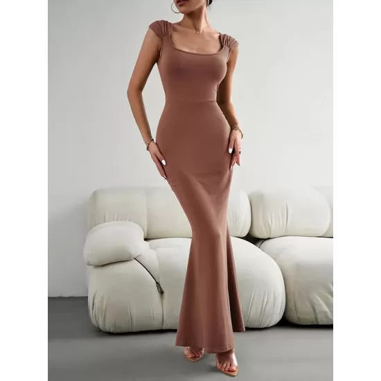 Solid Color High Waisted Mermaid Square-Neck Maxi Dresses Solid Color High Waisted Mermaid Square-Neck Maxi Dresses