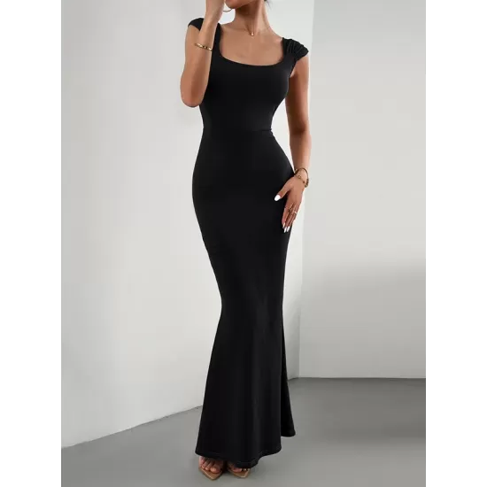 Solid Color High Waisted Mermaid Square-Neck Maxi Dresses Solid Color High Waisted Mermaid Square-Neck Maxi Dresses