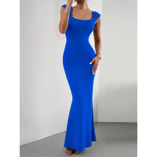 Solid Color High Waisted Mermaid Square-Neck Maxi Dresses Solid Color High Waisted Mermaid Square-Neck Maxi Dresses