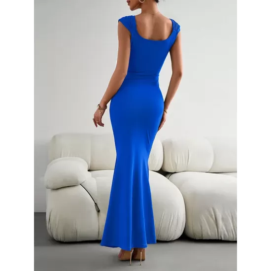 Solid Color High Waisted Mermaid Square-Neck Maxi Dresses Solid Color High Waisted Mermaid Square-Neck Maxi Dresses