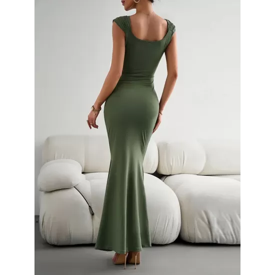 Solid Color High Waisted Mermaid Square-Neck Maxi Dresses Solid Color High Waisted Mermaid Square-Neck Maxi Dresses
