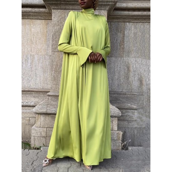 Solid Color Flared Sleeves Long Sleeves High-neck Maxi Dresses Solid Color Flared Sleeves Long Sleeves High-neck Maxi Dresses
