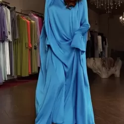 Solid Color Flared Sleeves Long Sleeves High-neck Maxi Dresses
