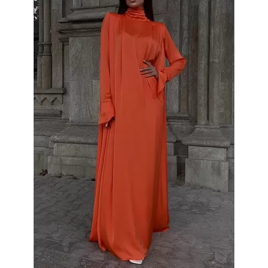 Solid Color Flared Sleeves Long Sleeves High-neck Maxi Dresses Solid Color Flared Sleeves Long Sleeves High-neck Maxi Dresses
